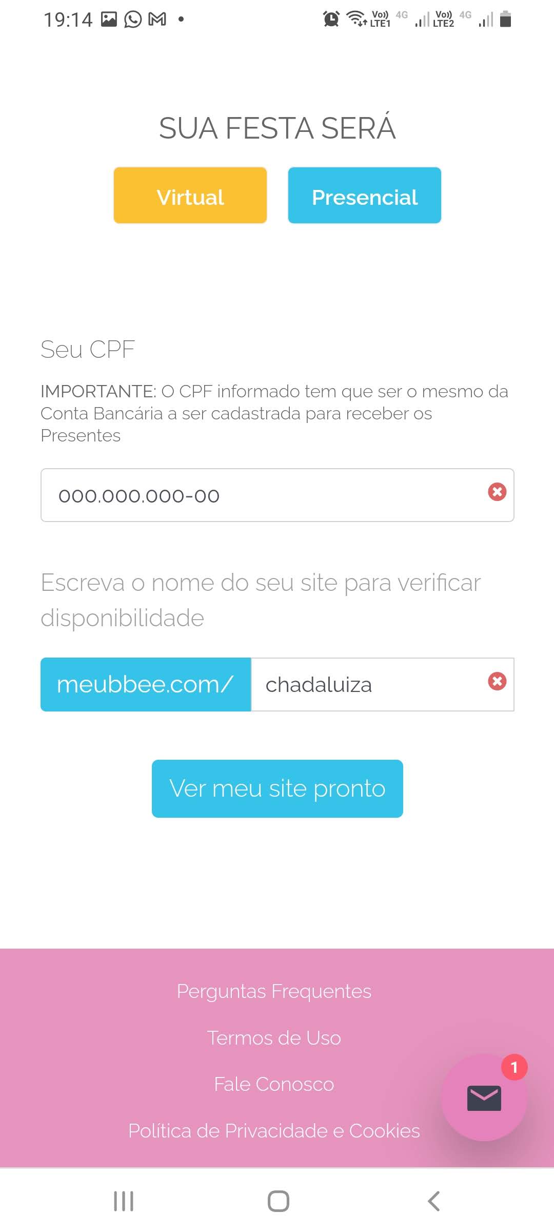 Informações de configuração do seu Chá de bebê, Fraldas, revelação ou Rifa