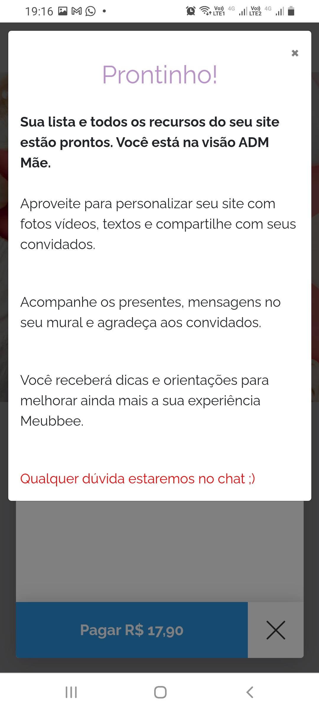 Instruções iniciais do seu Chá de bebê, Fraldas, revelação ou Rifa