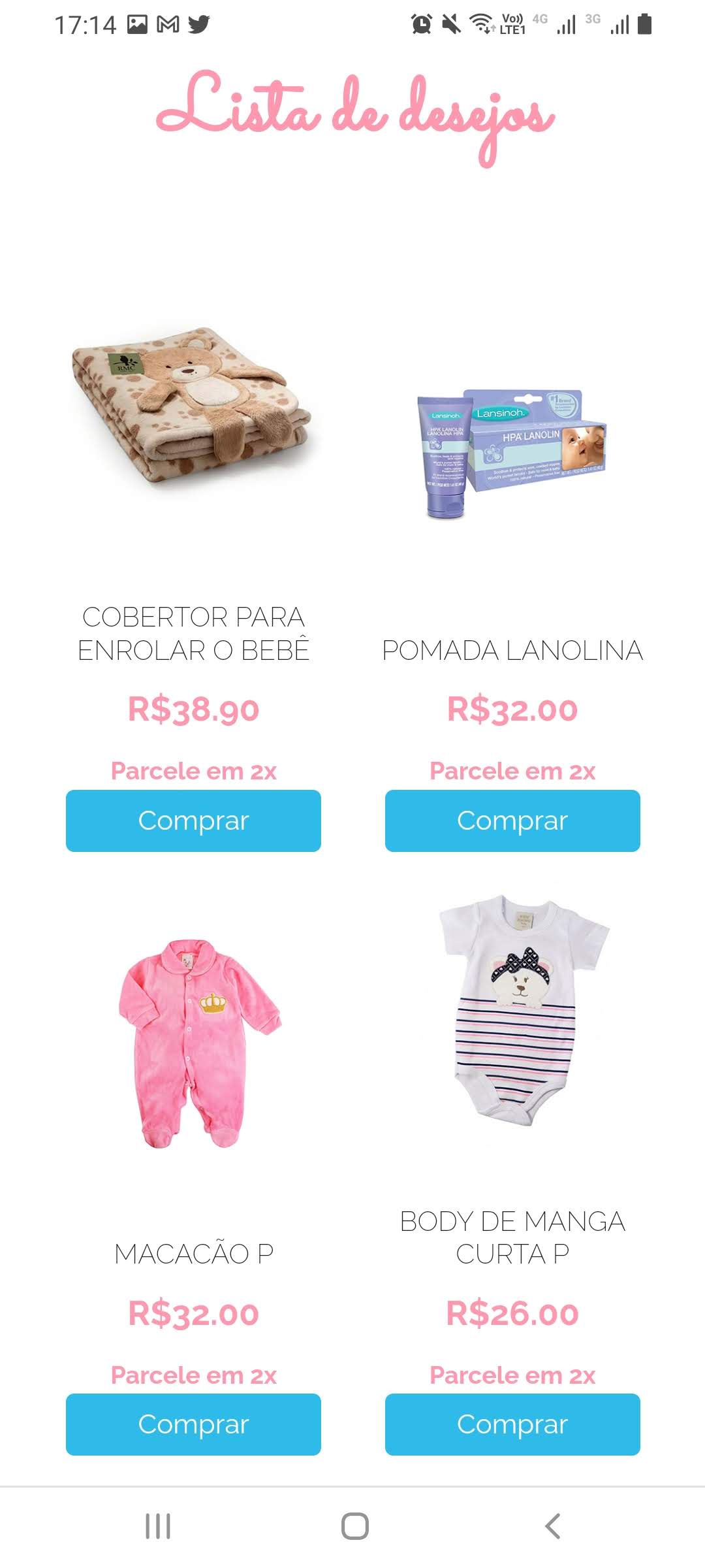 Lista de Desejos do site de Chá de Bebê Online