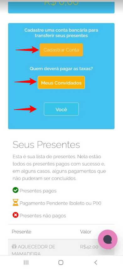 Painel Meus Presentes Meubbee