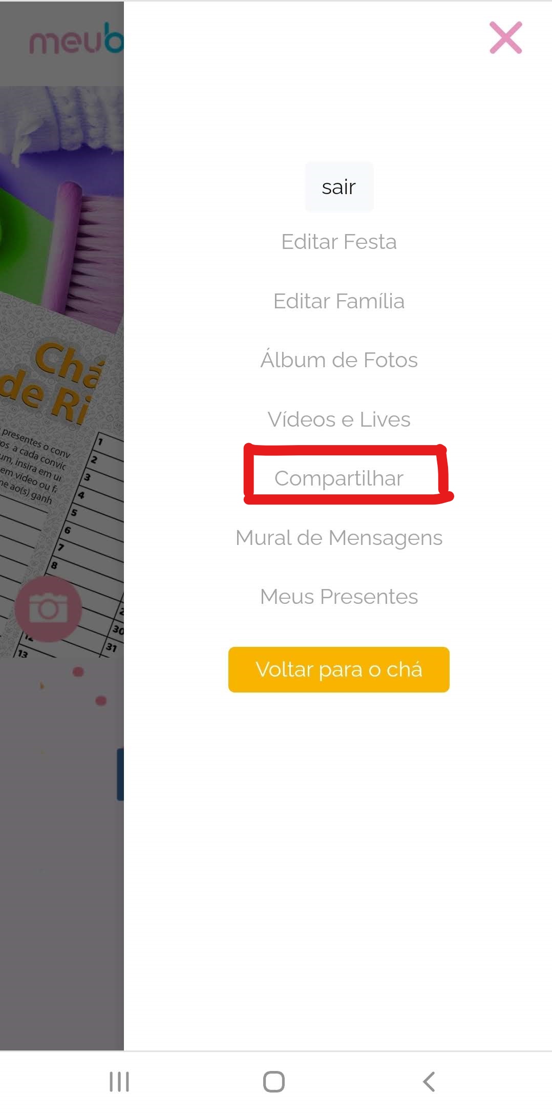 Meubbee - Menu site Chá de Bebê