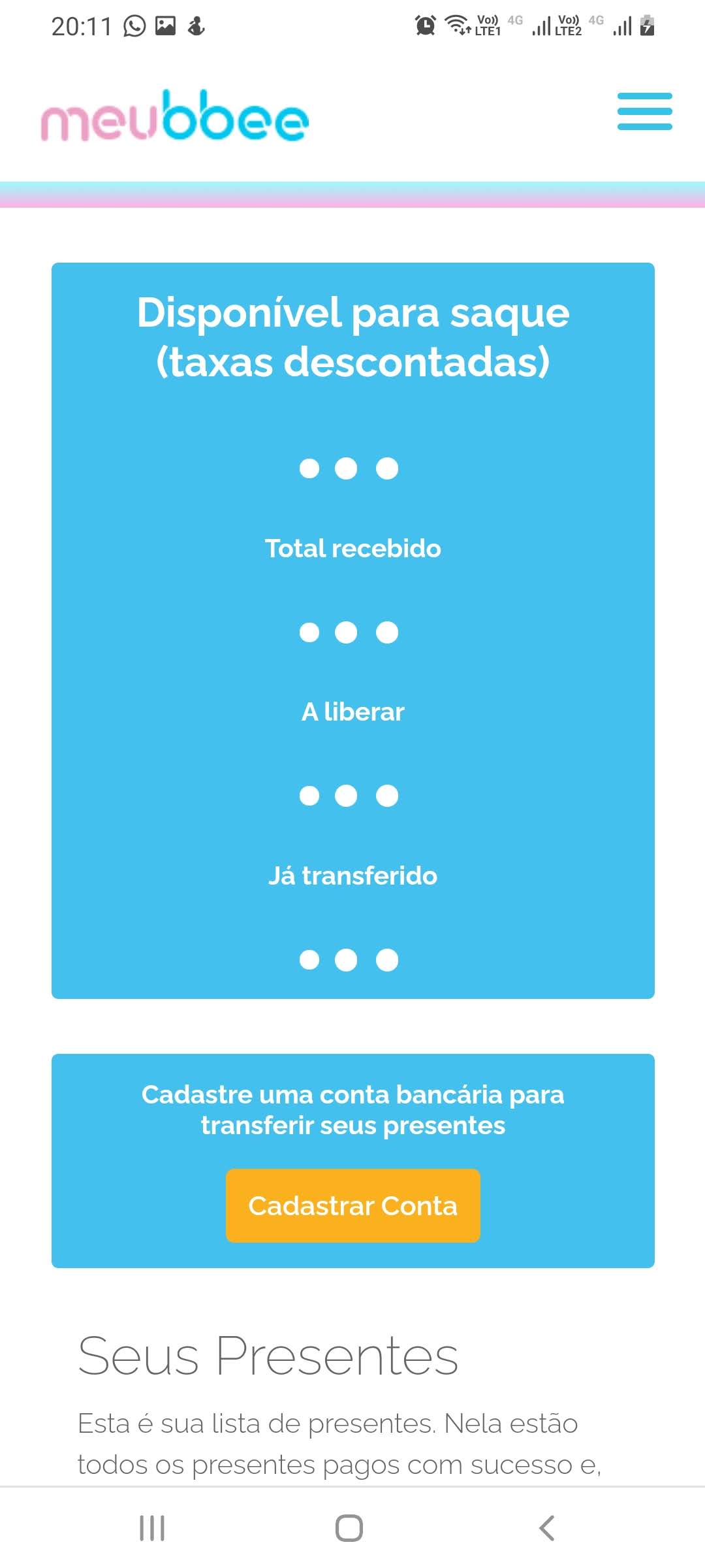 Painel Meus Presentes Meubbee - Funcionalidades